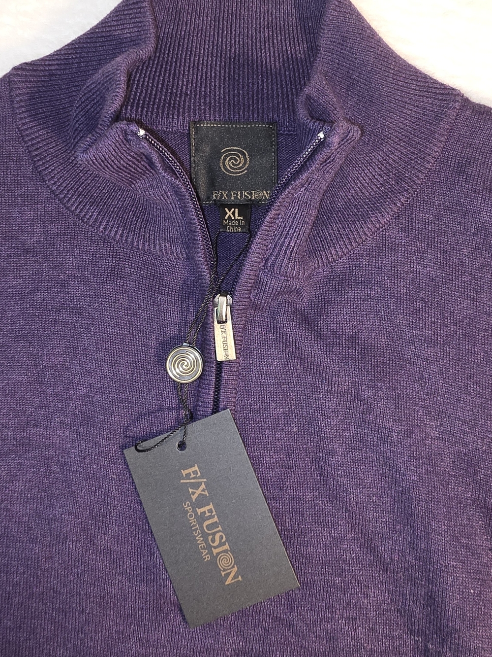 FX Fusion Plum Sweater Vest  Mens XLarge Mock Neck Zip Loose Fitted NWT